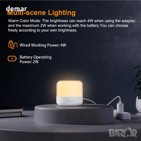 Нощна лампа за бебета PREKIAR, 4W 2000mAh LED, с RGB промяна на цвета, снимка 4 - Лед осветление - 43507242