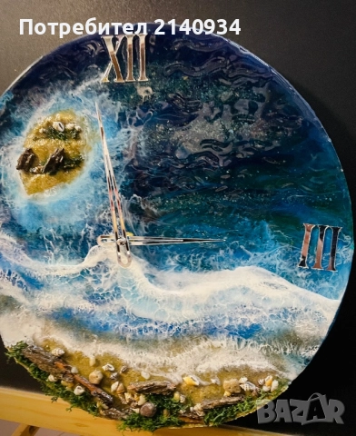 Уникален часовник от епоксидна смола. Морско настроение, снимка 5 - Стенни часовници - 52749000