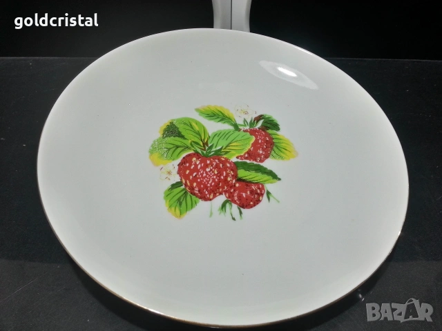 Стар български порцелан плато кръгло ягоди, снимка 2 - Антикварни и старинни предмети - 53238708