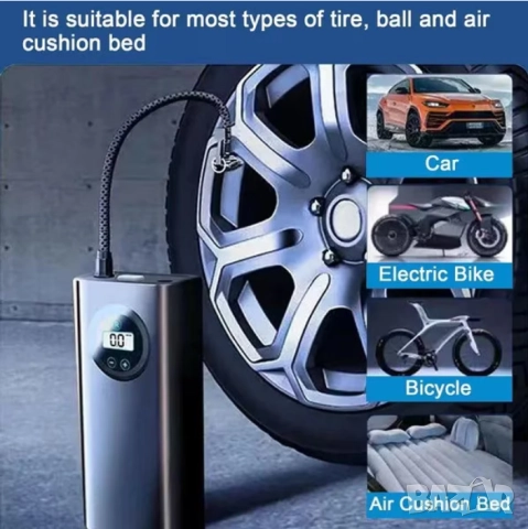 Акумулаторен компресор с цифров дисплей и автоматична функция , снимка 3 - Аксесоари и консумативи - 52352810