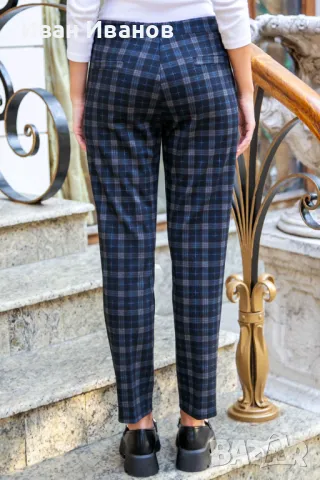 Дамски панталон на цветни карета 9645, снимка 5 - Панталони - 47701302