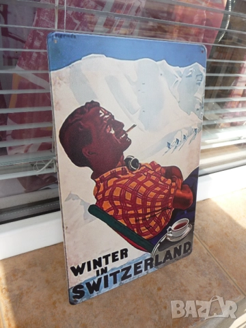 Метална табела разни Зима в Швейцария ски почивка ваканция сняг курорти зимни сноуборд пързаляне, снимка 2 - Декорация за дома - 52725053