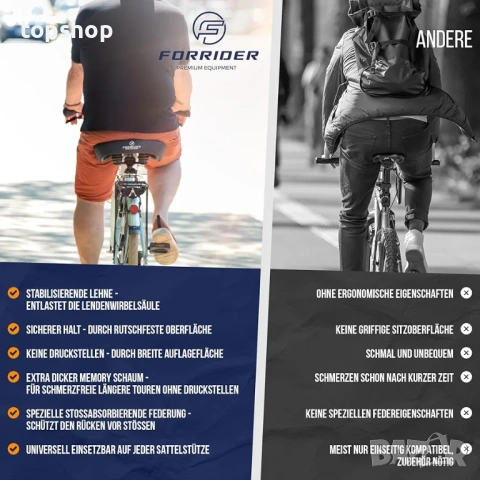 Нова, голяма XXL Ергономична седалка за велосипед Forrider с облегалка (Мемори пяна)  ​, снимка 8 - Части за велосипеди - 53559393