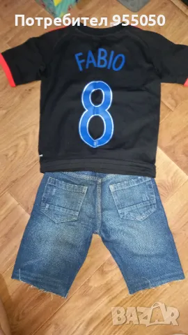Детско късо дънково панталонче с  оригинална тениска, снимка 2 - Детски къси панталони - 47323151