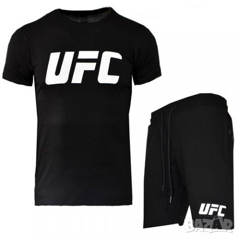 Летен спортен екип UFC, черен, памук и ликра, снимка 1 - Спортни дрехи, екипи - 32743398