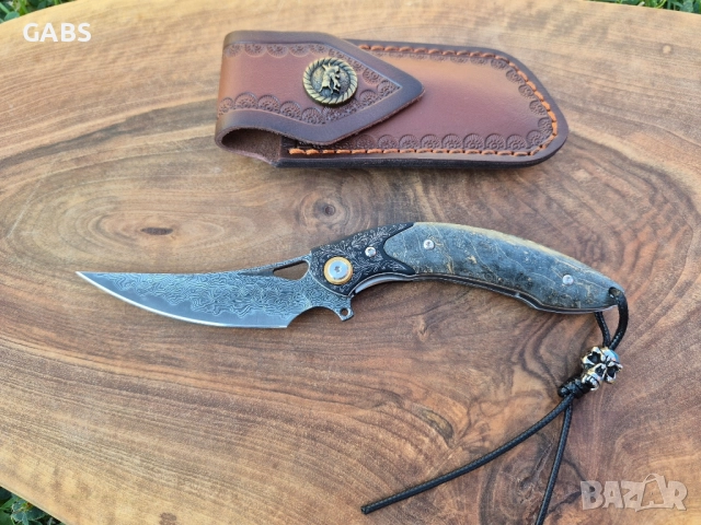 Уникален сгъваем ръчно изработен нож,Дамаска стомана VG10 с кания, снимка 2 - Ножове - 51442841