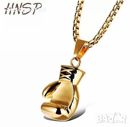 Колие боксова ръкавица верига от неръждаема стомана боксьорска ръкавица за мъже мъжки хип-хоп спортн, снимка 2 - Колиета, медальони, синджири - 38291263