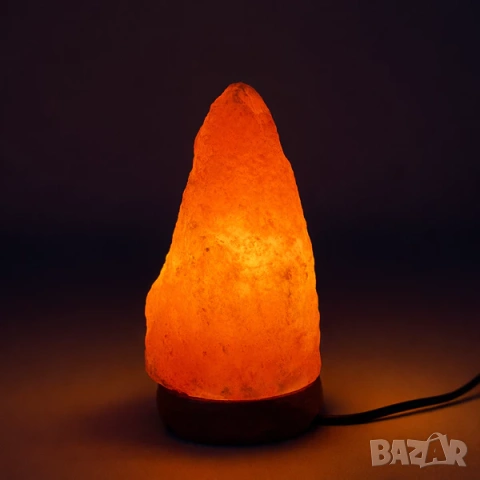 Солна лампа / Лампа от хималайска сол с дървена основа - 3 размера, снимка 6 - Настолни лампи - 53499225