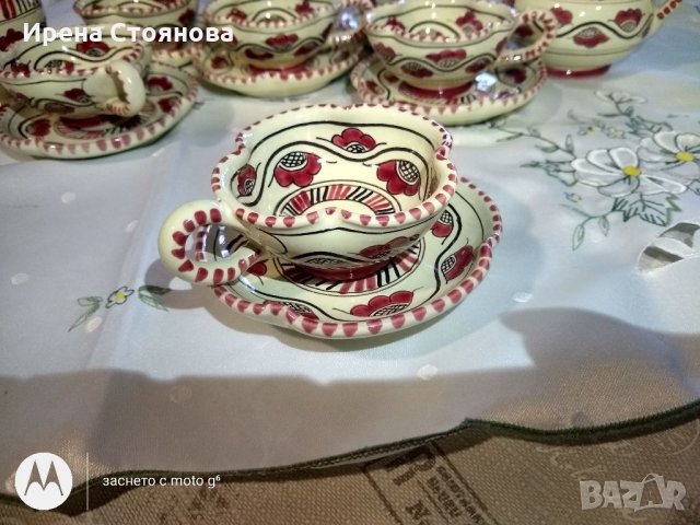 Италиански ръчно рисуван керамичен сервиз за кафе S.C.O Orvieto Italy. Интересен разчупен дизайн., снимка 14 - Антикварни и старинни предмети - 34663467
