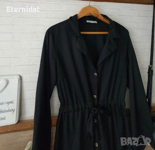 Черна рокля тип риза PIECES , снимка 3 - Рокли - 52062121