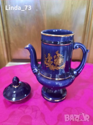 Антикварно, френско чайниче с капаче  - Limoges porcelain - кобалт и злато., снимка 6 - Аксесоари за кухня - 37587651