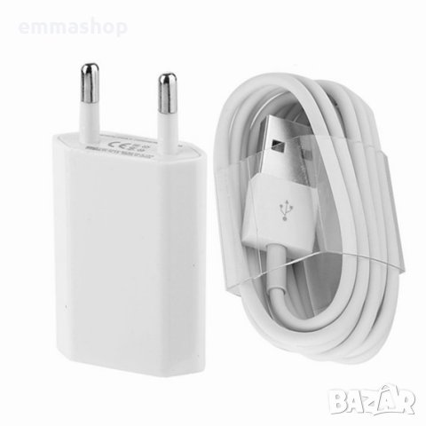 Зарядно + кабел за Iphone 5 / 5S / 5C / 6 / 6S, USB адаптер 5V/1A 220V, Кабел за данни, снимка 2 - Аксесоари за Apple - 28690553
