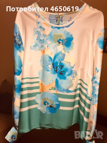 Копринена блуза с синьо-зелен принт на марката Credo, снимка 2 - Ризи - 52410013