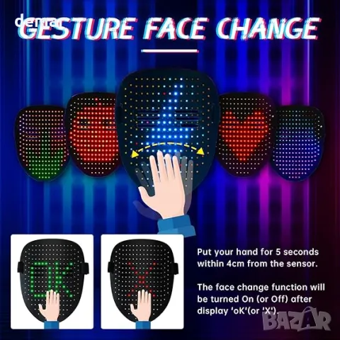 SPEWOM Светеща светодиодна маска с разпознаване на жестове и трансформация, снимка 3 - Други игри - 49689723