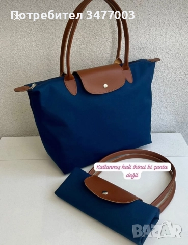 Тъмносиня дамска чанта по модел Longchamp Le Pliage M, снимка 2 - Чанти - 52390503