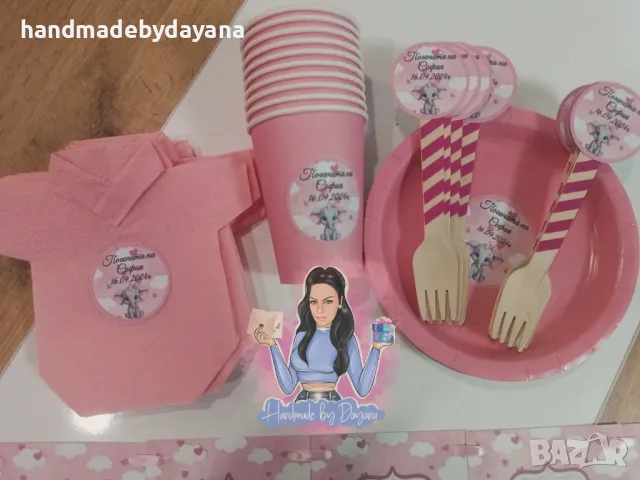 Украса за бебешка погача '' Слонче с розово панделка ", снимка 8 - Декорация - 48647034