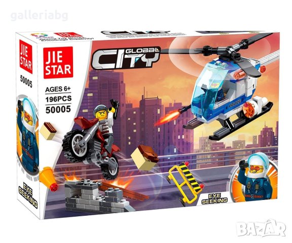 🚁 Конструктор Jie Star Global City Police Helicopter – Полицейски хеликоптер и мотор (196 части) 🏙