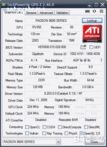 Видео карта ATi Radeon Gigabyte 9600 SE 128MB DDR 64bit AGP, снимка 9 - Видеокарти - 37034797