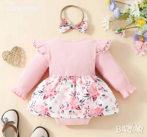 Бебешко боди-рокличка с лента за глава , снимка 2 - Комплекти за бебе - 51563641