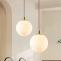 Висяща лампа глобус „Opal Globe“ – стъклена сфера с меко дифузно осветление и метални акценти, снимка 3