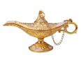 метална златиста Вълшебната вълшебна лампа на аладин сувенир джин, снимка 1