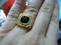 Изключително красив мъжки пръстен от стомана 316L с черен камък златен златист цвят !, снимка 3