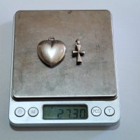 Сребърно сърце и кръст 925 / 27,30гр, снимка 2 - Колиета, медальони, синджири - 42988494