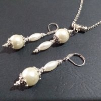Красив комплект бижута с кристални перли и изящни орнаменти в цвят Сребро , снимка 6 - Бижутерийни комплекти - 34816629