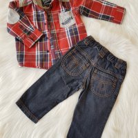 Карирана риза и дънки за момче 6-9 месеца, снимка 7 - Бебешки дънки - 26658634