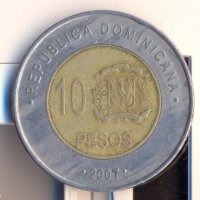 Доминиканска република 10 песос 2007 година, снимка 1 - Нумизматика и бонистика - 26756870