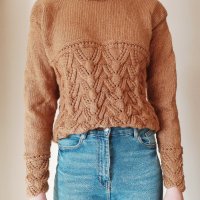 Ръчно плетен кафяв пуловер, снимка 1 - Блузи с дълъг ръкав и пуловери - 22703086