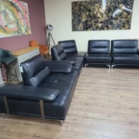 Черен кожен ъглов диван и фотьойл Artemis с електрически облегалки, снимка 12 - Дивани и мека мебел - 43552710