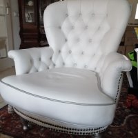 Бяло кресло естествена кожа, снимка 2 - Дивани и мека мебел - 40316518