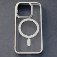 калъф за iPhone 15 Pro прозрачен твърд с сива силиконова рамка MagSafe, снимка 1 - Калъфи, кейсове - 44099822