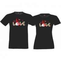 Комплект тениски за влюбени Love Gnome в леопардово, снимка 1 - Тениски - 33012628