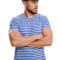 Нов мъжки моряшки комплект: моряшка класическа тениска без бие и капитанска шапка, снимка 3 - Тениски - 37662389