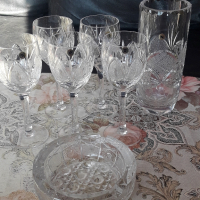кристални чаши 5бр.,ваза и пепелник. , снимка 1 - Чаши - 44905426