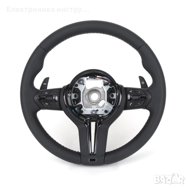 ME07 BMW M Sport кожен мултифункционален волан – черен гланц, с пера – F-серия + airbag, снимка 1