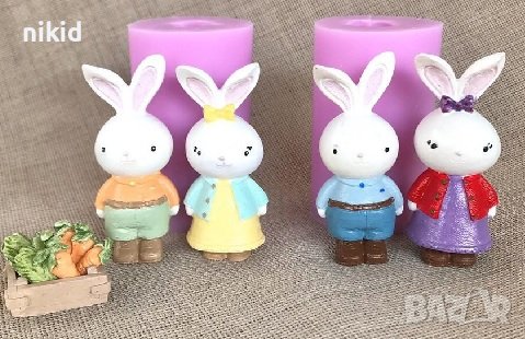 3d прав заек момиче момче в дрехи силиконов молд форма калъп фондан шоколад гипс, снимка 1