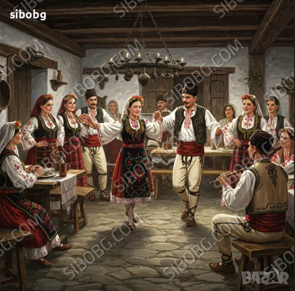 Диамантен гоблен "ХОРО В СТАРАТА КРЪЧМА" , снимка 1