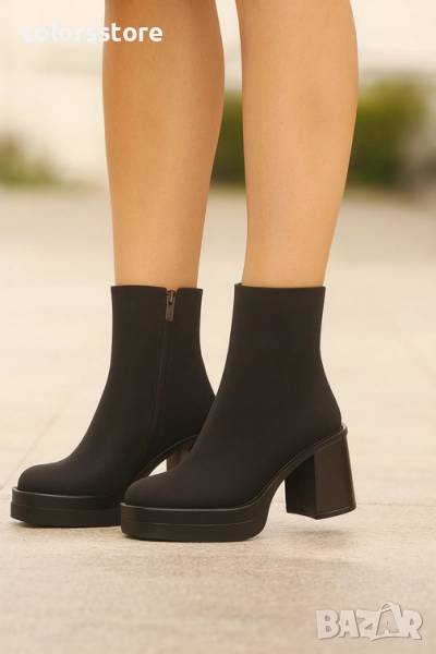 Боти на ток - черен набук - BVC10 , снимка 1