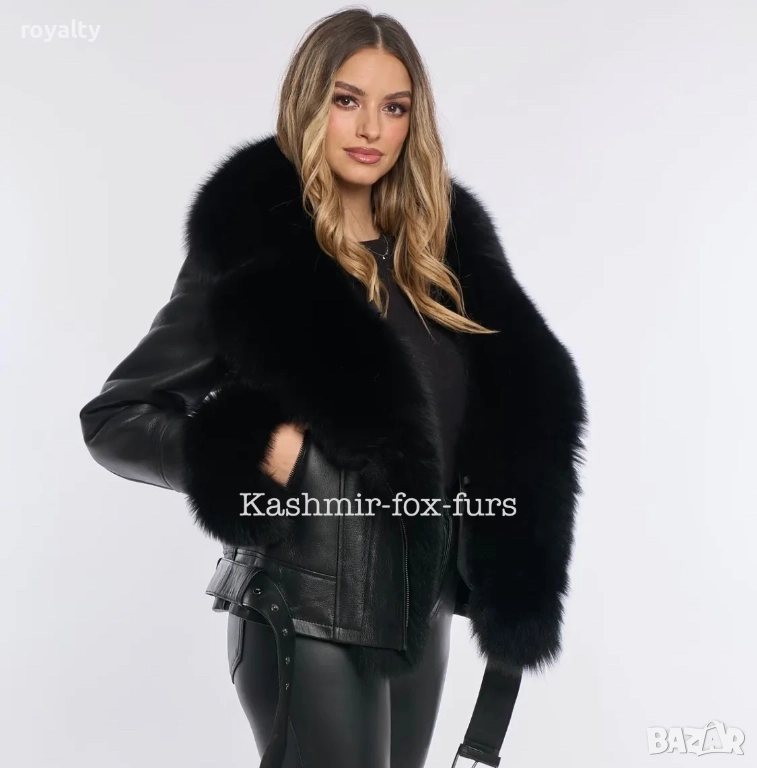 Луксозен Къс Черен Дамски Кожух, снимка 1