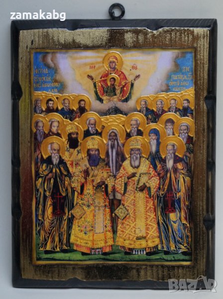 Икона на Вси Светии застарена ръчна изработка дървена, снимка 1