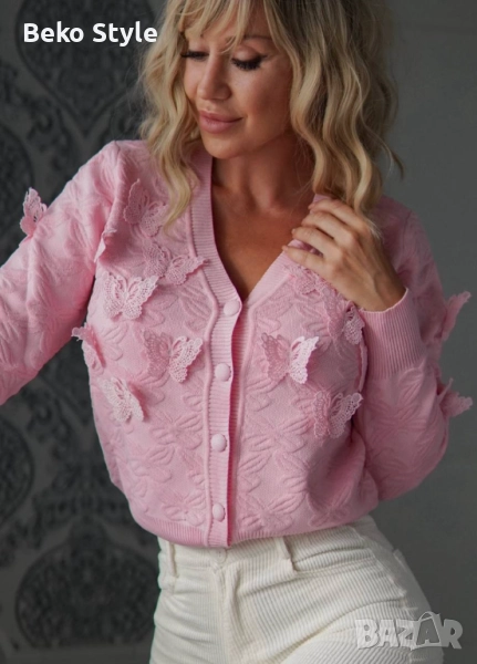 Дамска жилетка с пеперуди в бяло и розово, снимка 1