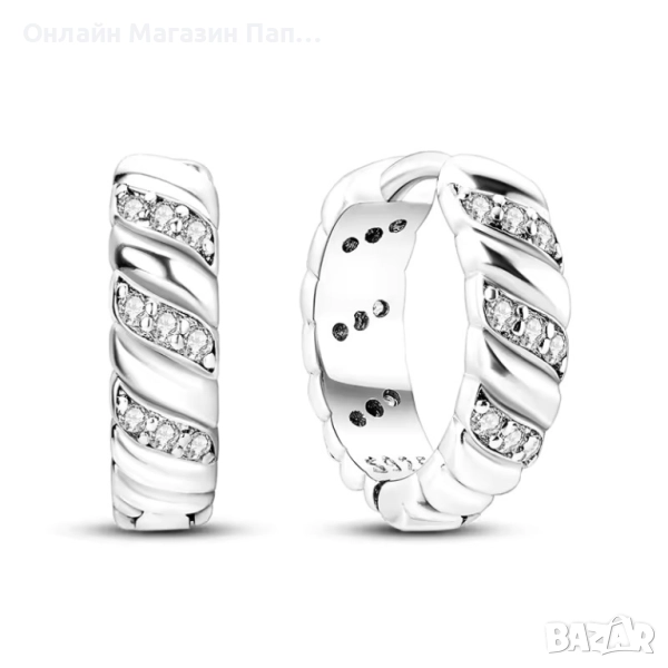 925 Сребърни обеци с дизайн “гума” и циркони, снимка 1