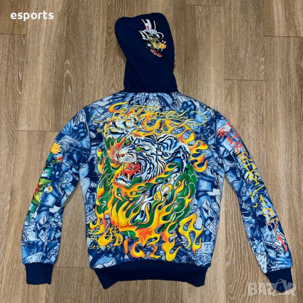 Зимно яке с пух Ed Hardy by Christian Audigier Tatoo Tiger Wolf bird S Small, снимка 1