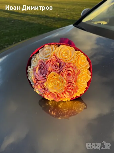 Продавам Вечен букет от ръчно изработени сатенени рози 🌹, снимка 1