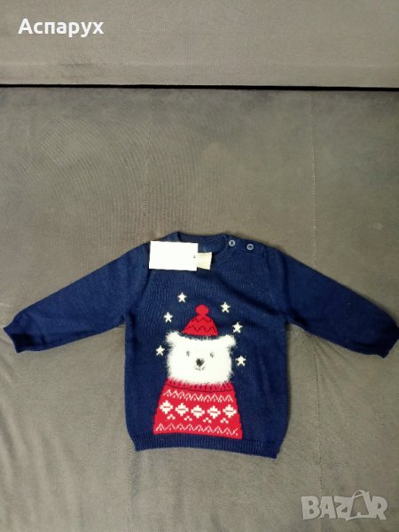 Бебешки Коледен пуловер. Чисто нов с етикета. За деца 3-6 месеца, снимка 1
