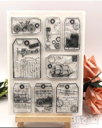 Ретро табели тагове пощенски марки силиконов гумен печат декор украса бисквитки фондан Scrapbooking, снимка 1
