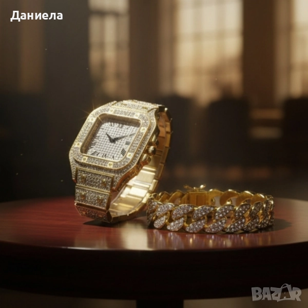 Луксозен комплект часовник и гривна – блясък и стил в едно, снимка 1